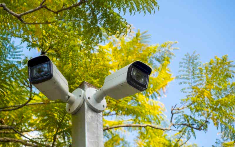 Outdoor bullet ip camera.  Security system technology device.